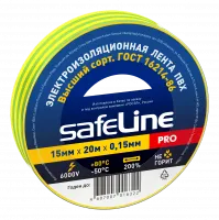 Изолента ПВХ желто-зеленая 15мм 20м Safeline