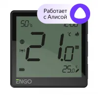 Терморегулятор беспроводной черный, с модулем Zigbee, с аккумулятором, со встроенным датчиком влажности, с возможностью подключения датчика пола