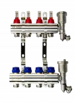 Коллекторная группа FHF-4RF set 4 контура 1'x3/4' с расходомерами, воздухоотводчиками и кронштейнами